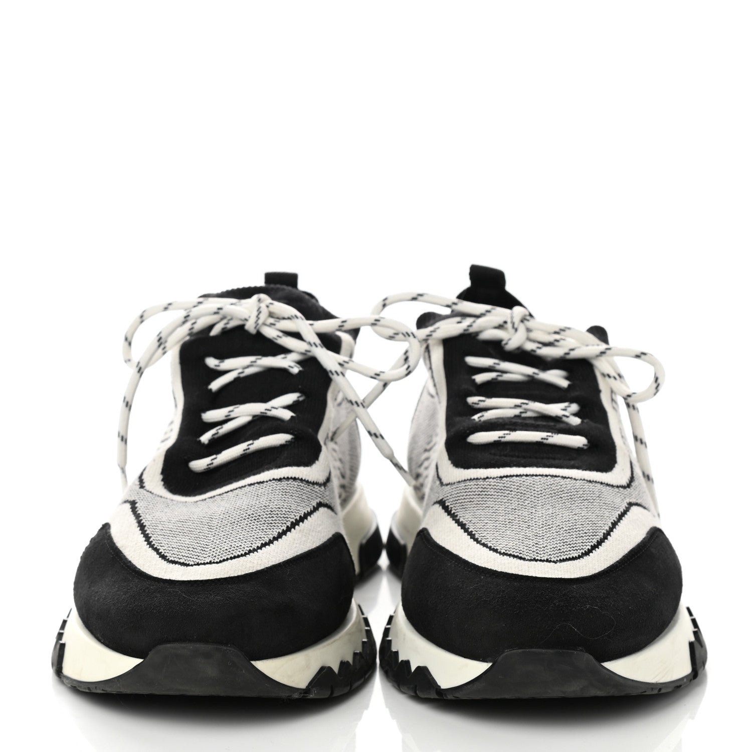 Hermes Knit Goatskin Mens Addict Sneakers 41 Black White 2 of 9