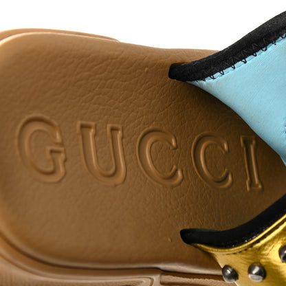 Gucci Silk Calfskin Mesh Crystal Embellished Studded Womens Aguru Sandals 40 Gold 7 of 7