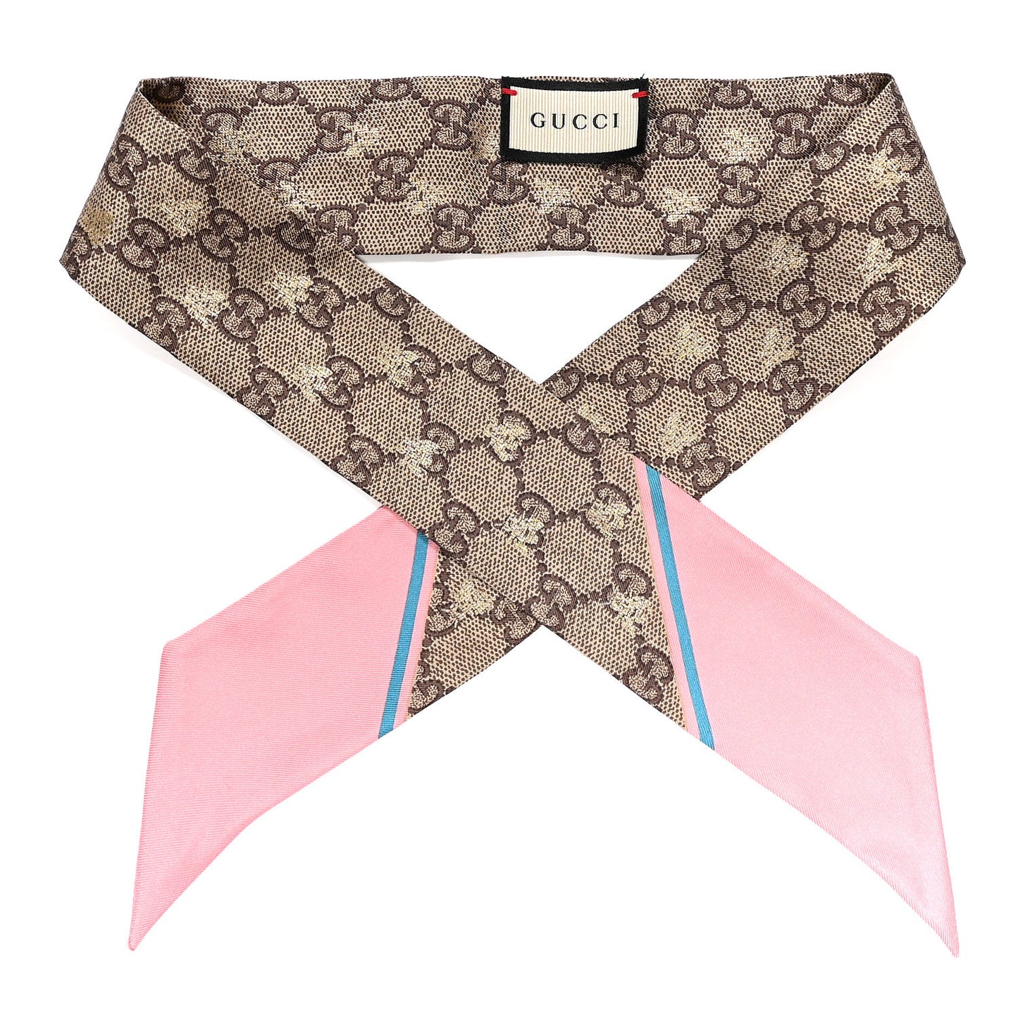 Silk Twill GG Monogram GG Bee Neck Bow Scarf Roseate Sky Blue