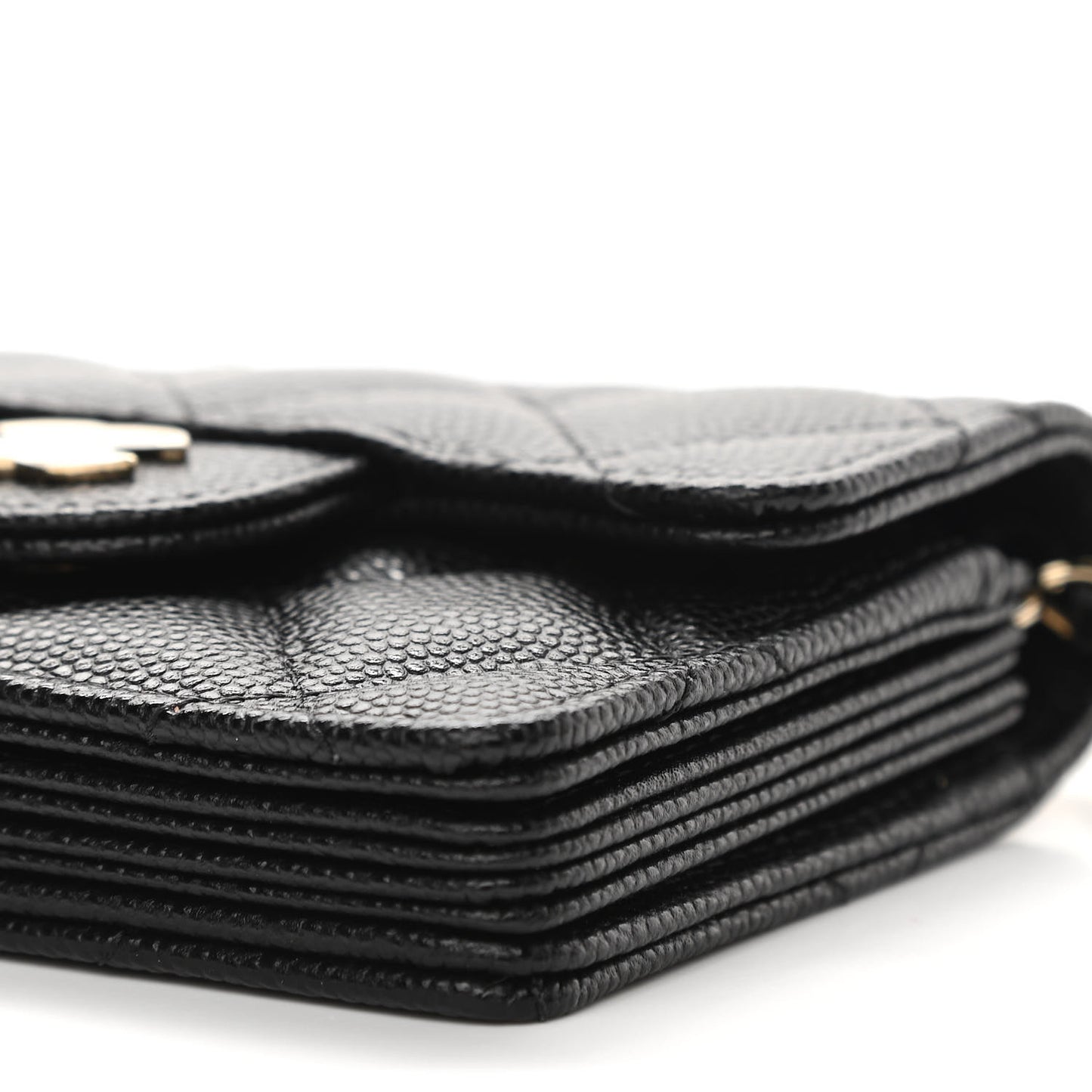 Caviar Quilted Flap Card Holder On Chain Black