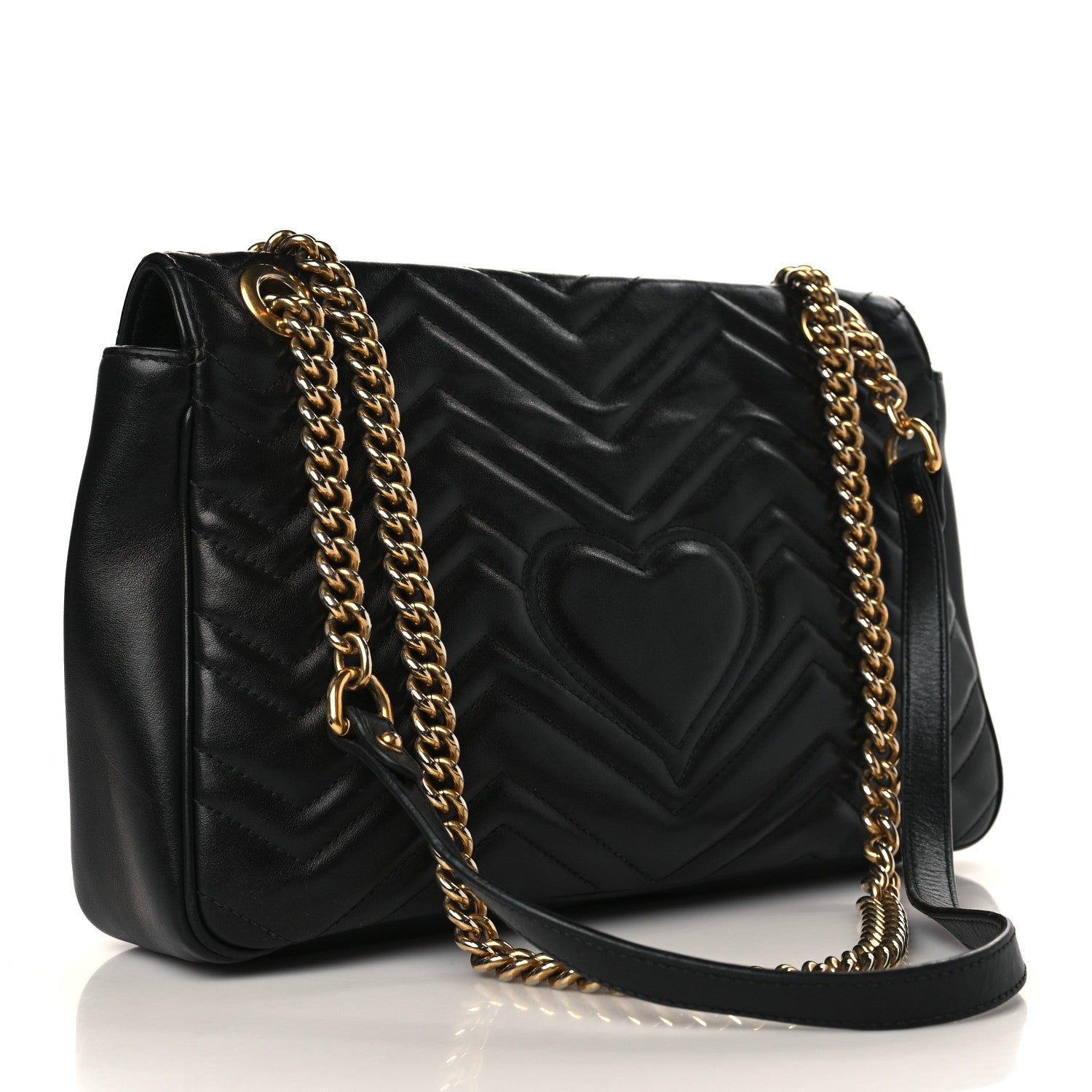 Gucci Calfskin Matelasse Medium GG Marmont Shoulder Bag Black 3 of 10