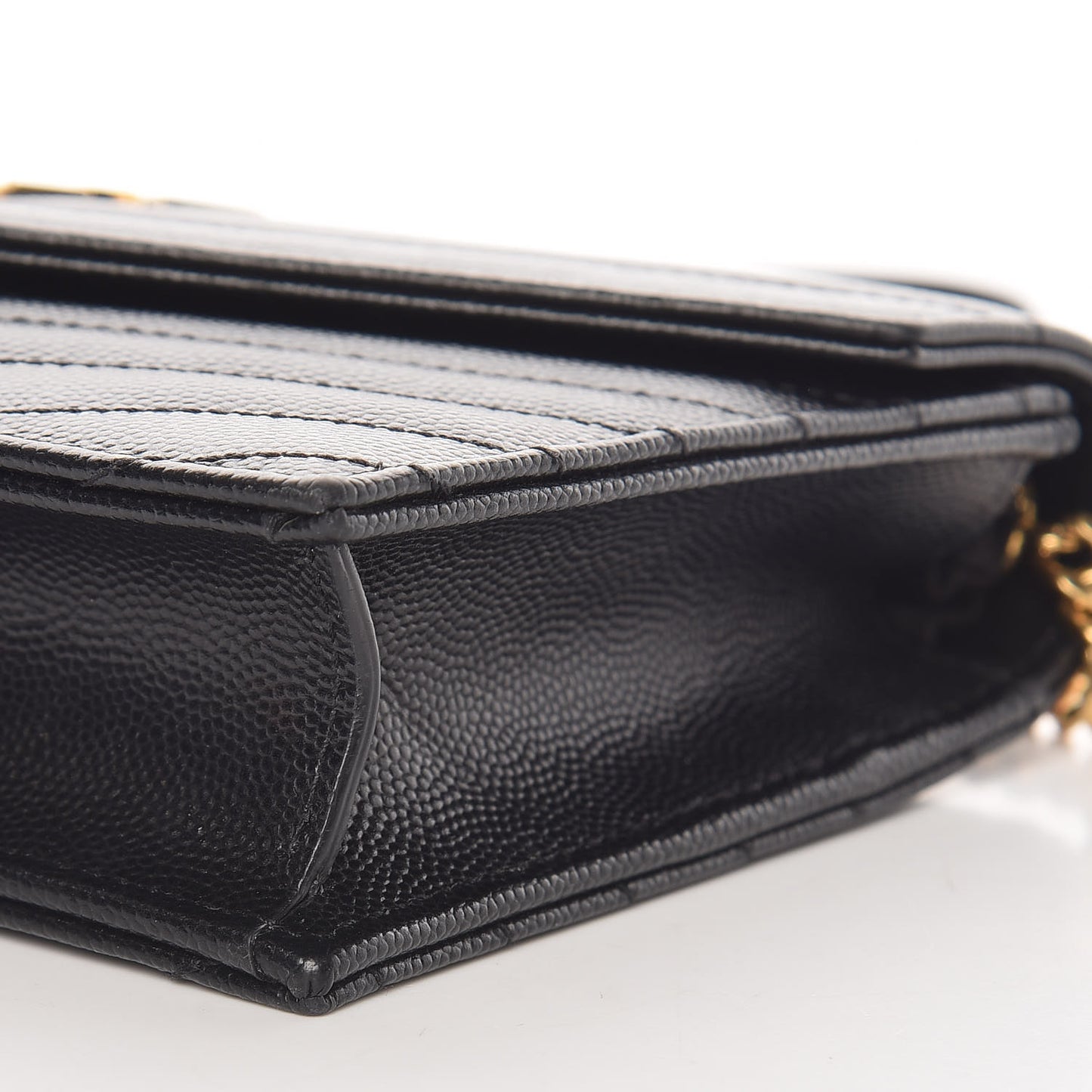 Grain De Poudre Matelasse Chevron Monogram Envelope Chain Wallet Black