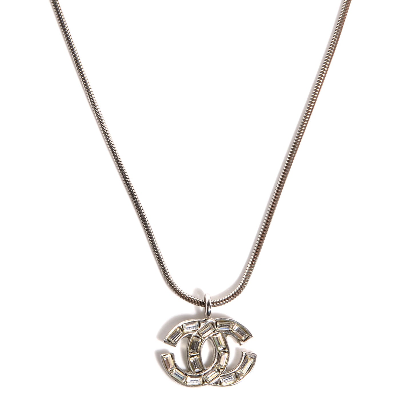 Baguette Crystal CC Necklace Silver