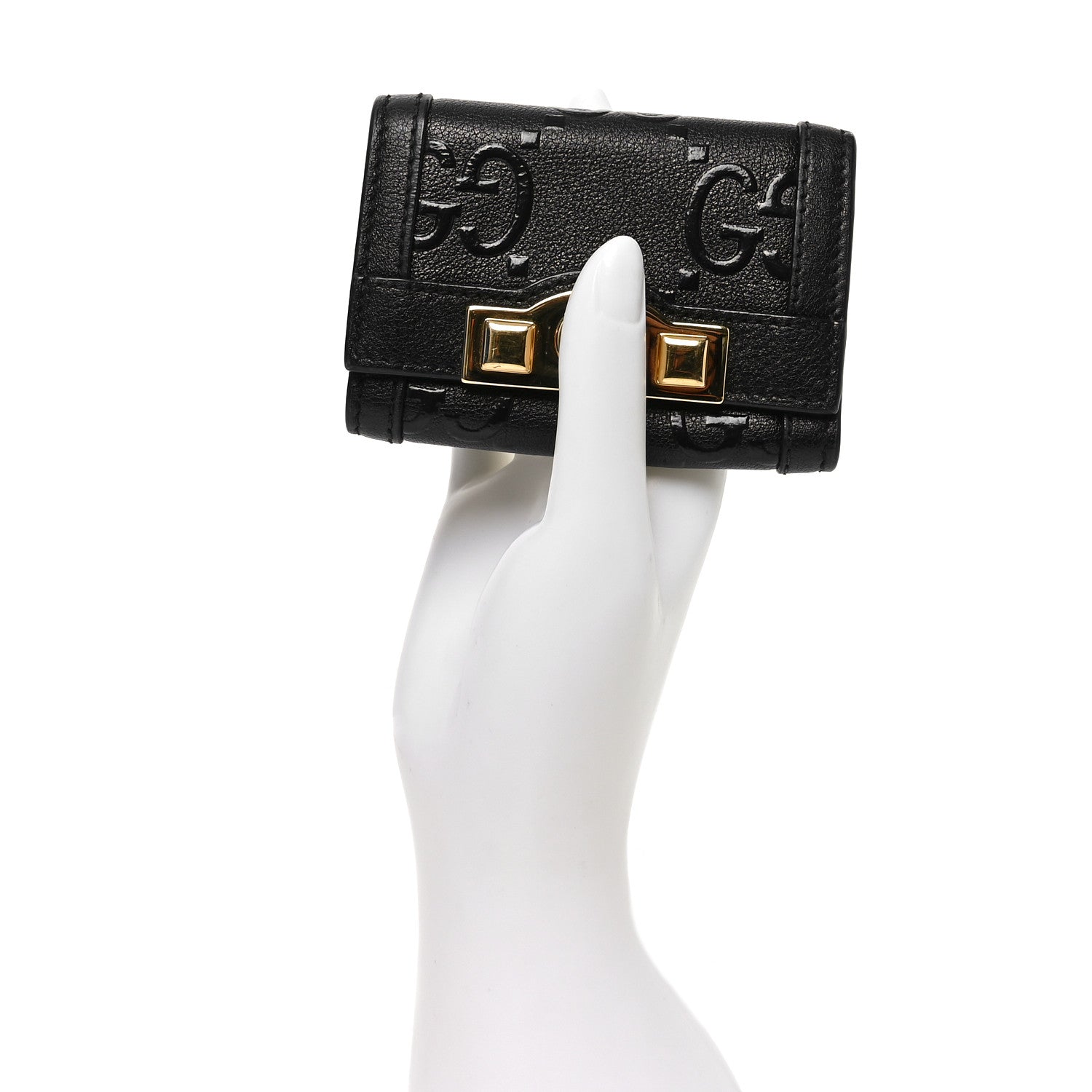 Gucci Wonka Grain Calfskin GG Monogram Embossed 6 Key Holder Black 2 of 7