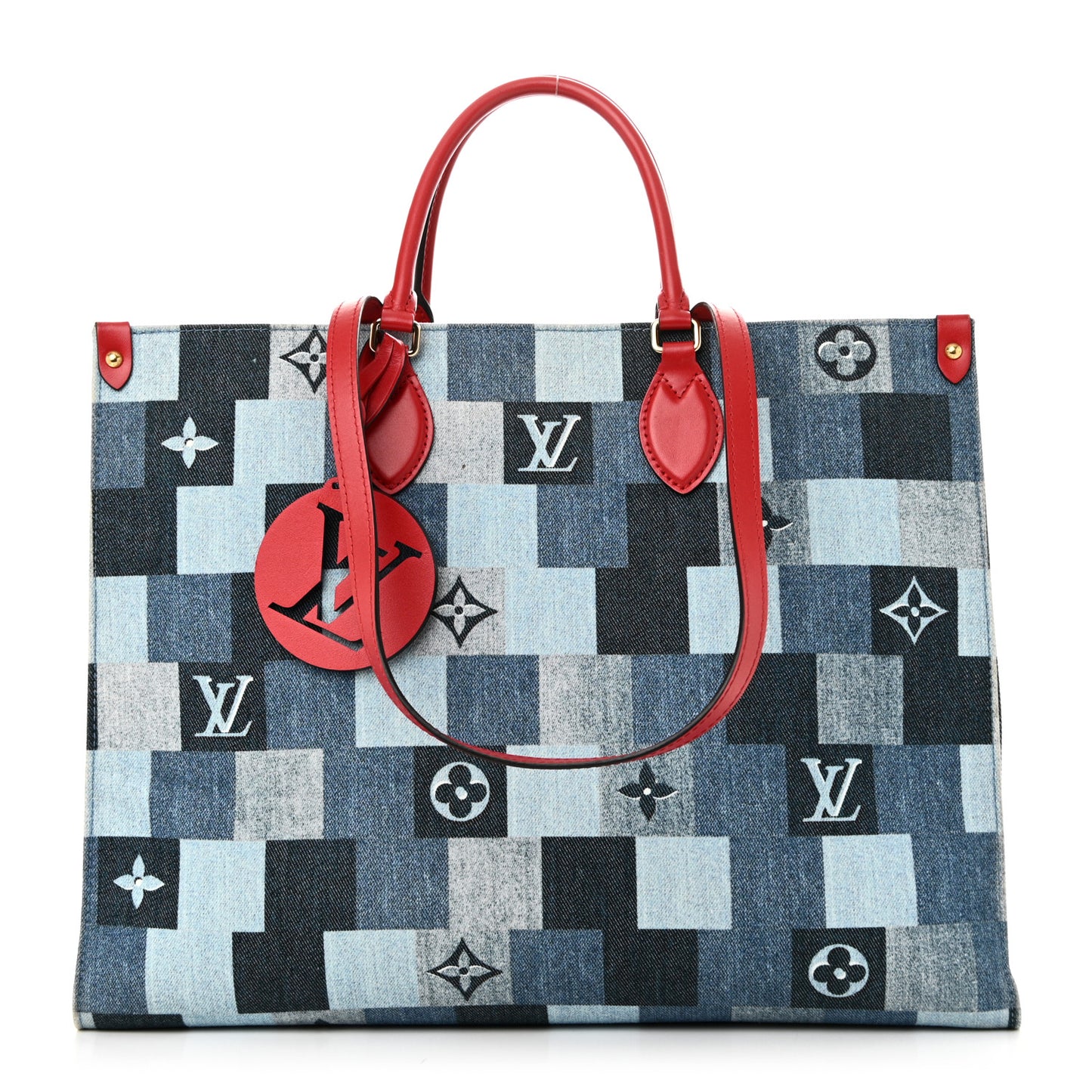 Denim Damier Monogram Onthego Blue Rouge