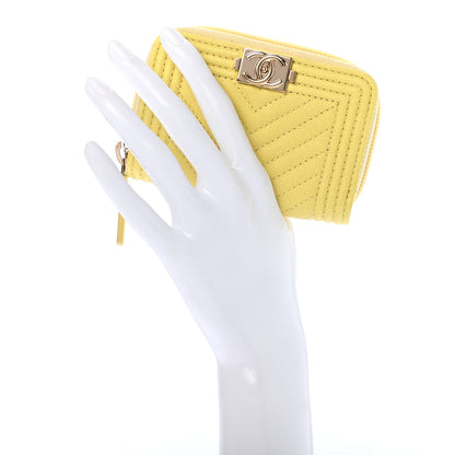 Chanel Caviar Chevron Quilted Boy Zip Around Coin Purse Wallet Yellow 2 of 7