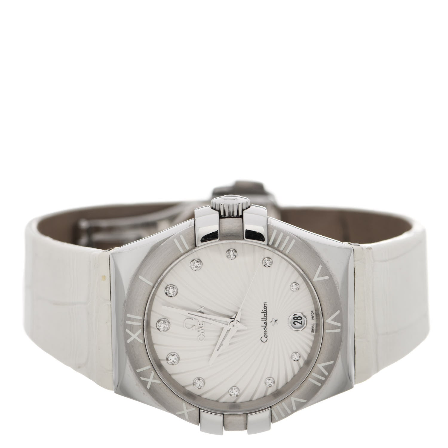 Omega Stainless Steel Alligator Diamond 35mm Constellation Quartz Watch 123.13.35.60.52.001 2 of 8