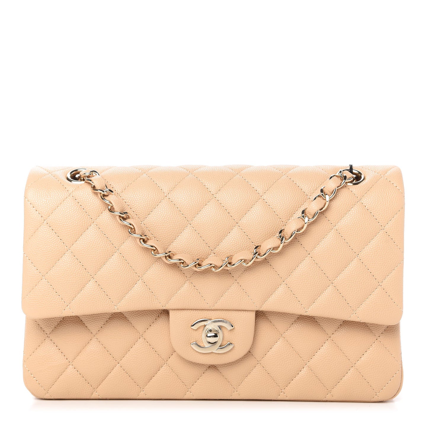 Caviar Quilted Medium Double Flap Light Beige