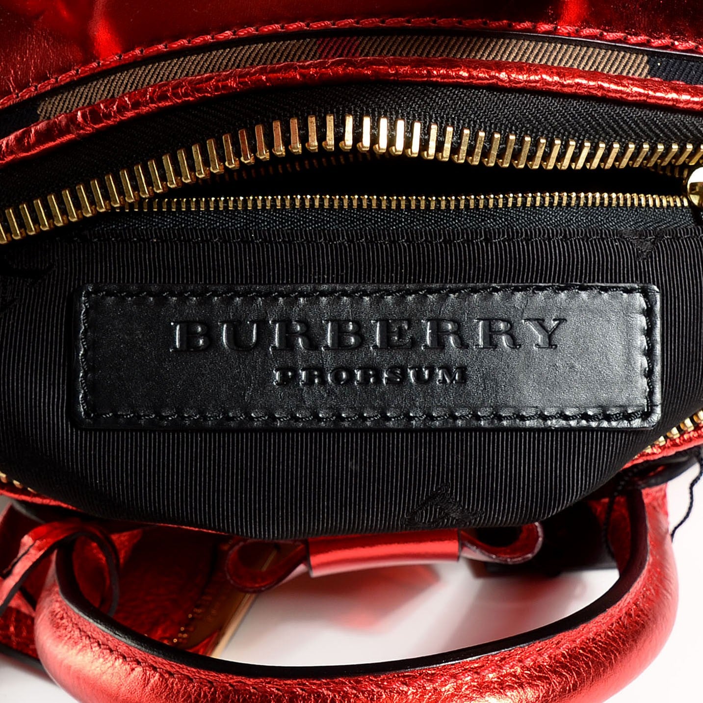 Prorsum House Check Calfskin Small Blaze Satchel Metallic Cadmium Red