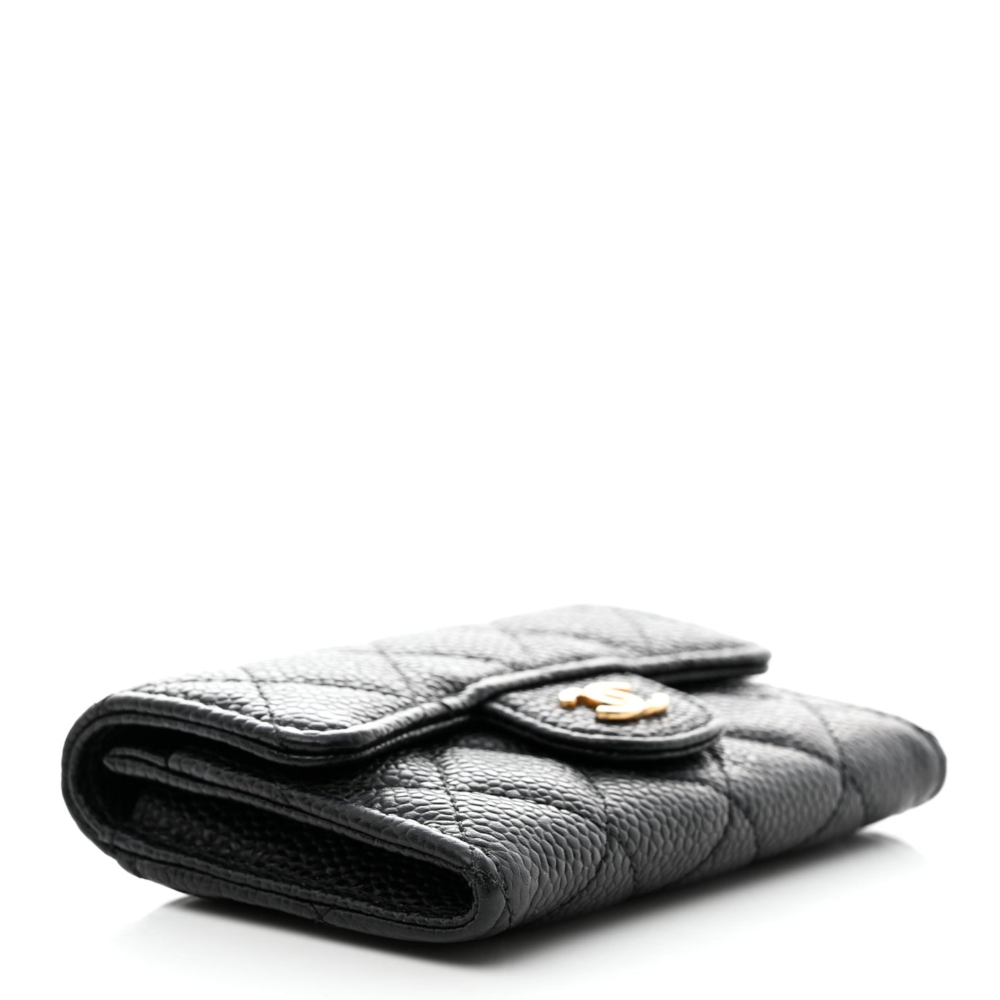 Caviar Quilted Flap Card Holder Wallet Black
