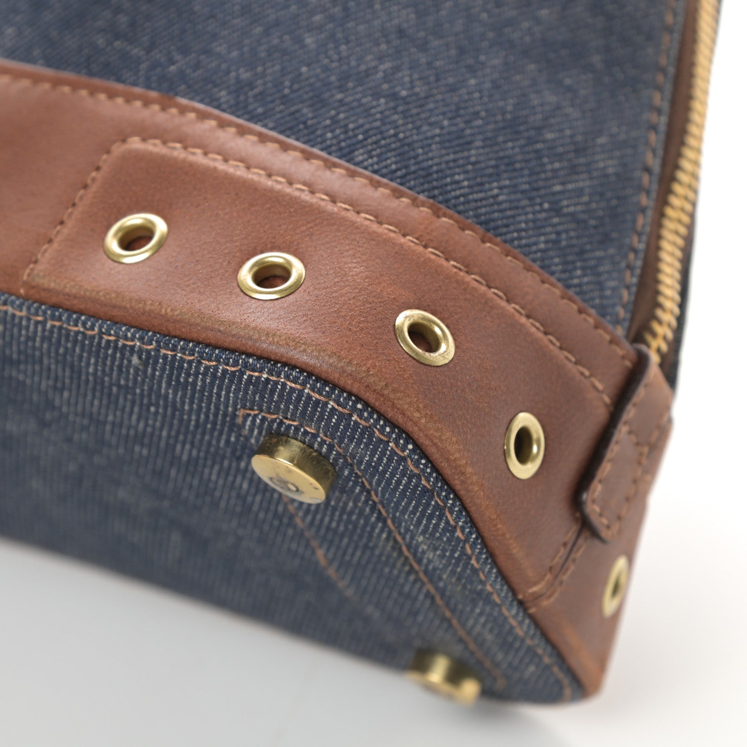 Christian Dior Denim Calfskin Street Chic Top Handle Bag Blue Brown 10 of 17