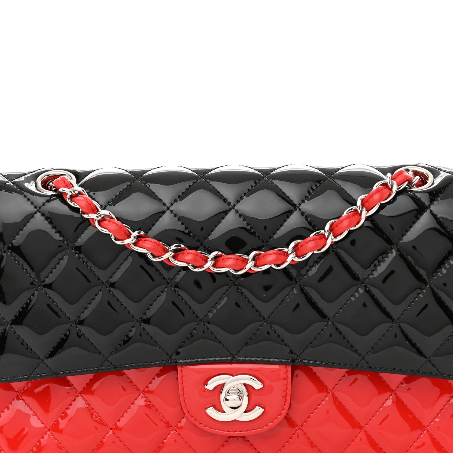 Chanel Patent Calfskin Quilted Bi-Color Medium Double Flap Red Black 8 of 13