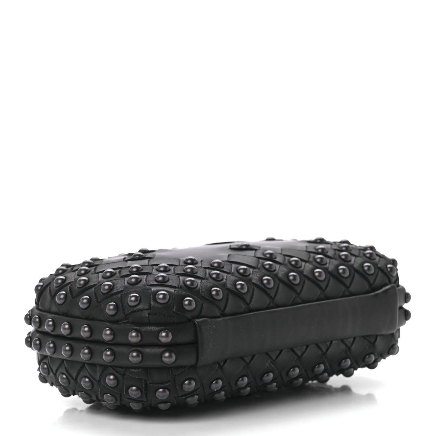 Waxy Nappa Intrecciato Knot Studded Clutch Black