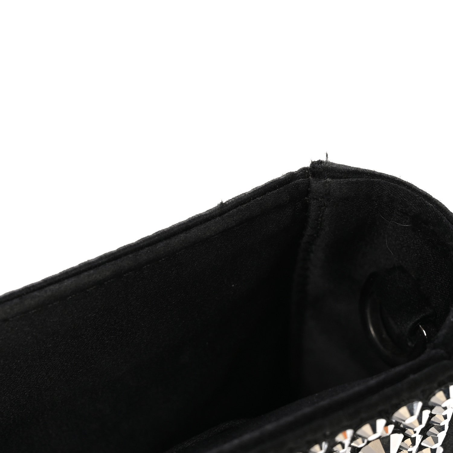 Prada Satin Crystal Metal Triangle Logo Small Double Handle Crossbody Tote Metal 10 of 10