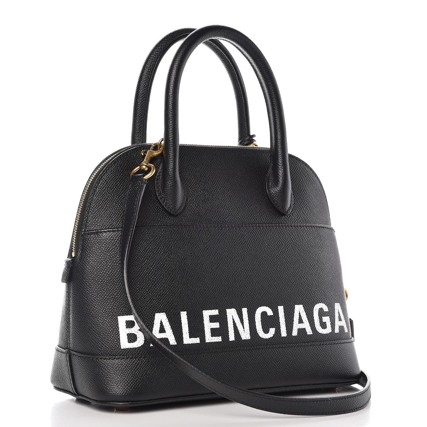 Signature Grained Calfskin Logo S Ville Top Handle Bag Black