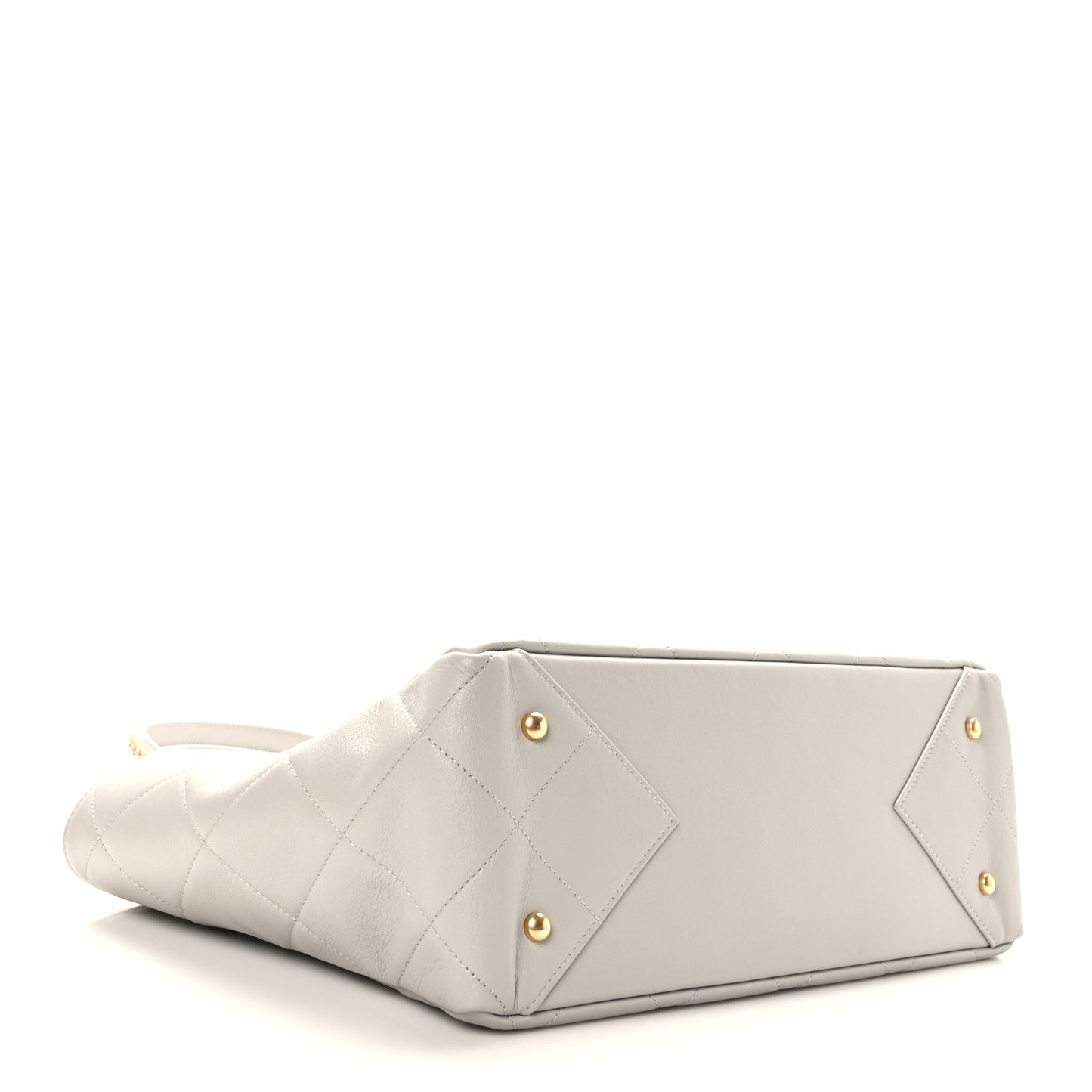 Calfskin Quilted Book Pocket Shopping Tote Grey