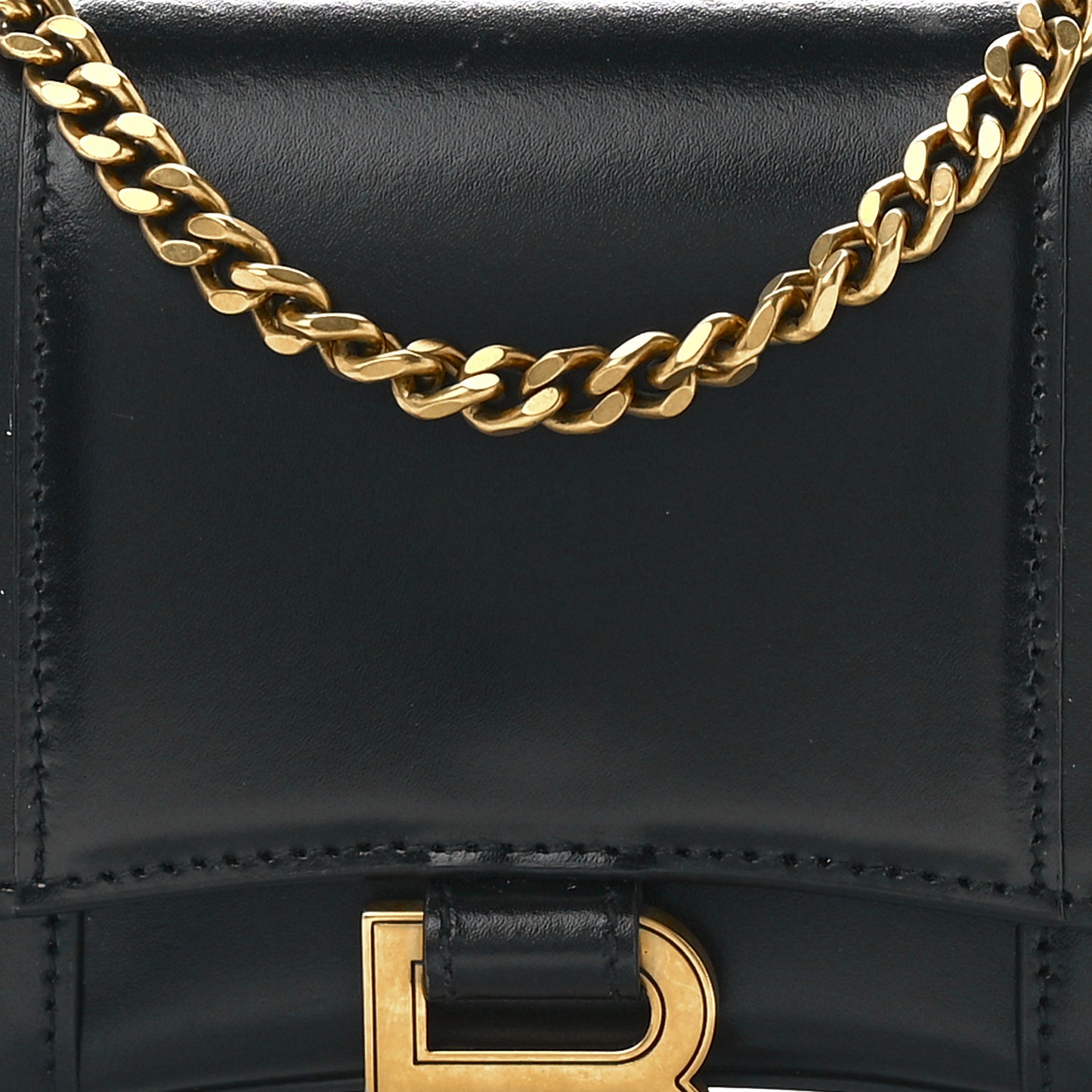 Shiny Box Calfskin Hourglass Chain Bag Black