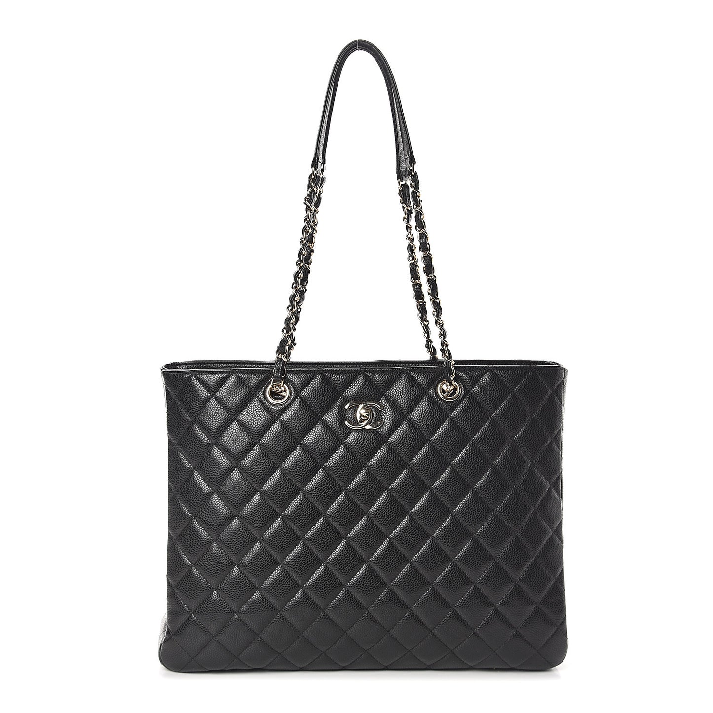 Caviar Quilted Large Shopping Tote Black