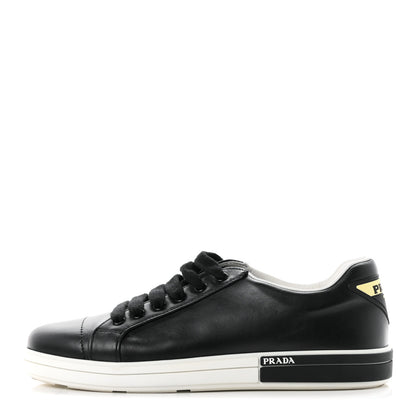 Prada Vitello Soft Low Top Triangle Sneakers 38.5 Black White 1 of 10