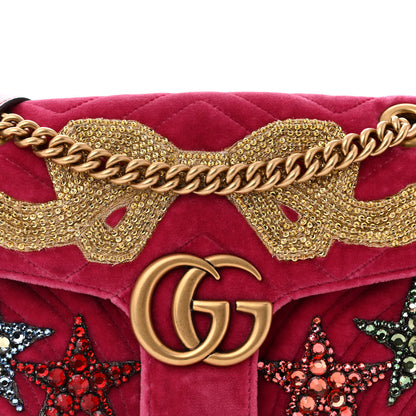 Gucci Velvet Matelasse Bow Embroidered Small GG Marmont Shoulder Bag Raspberry Rose 8 of 10