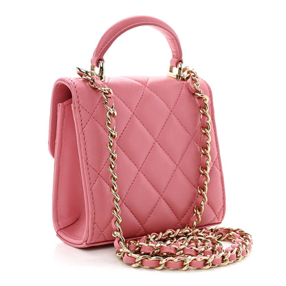 Chanel Lambskin Quilted Top Handle Clutch With Chain Pink 3 of 11