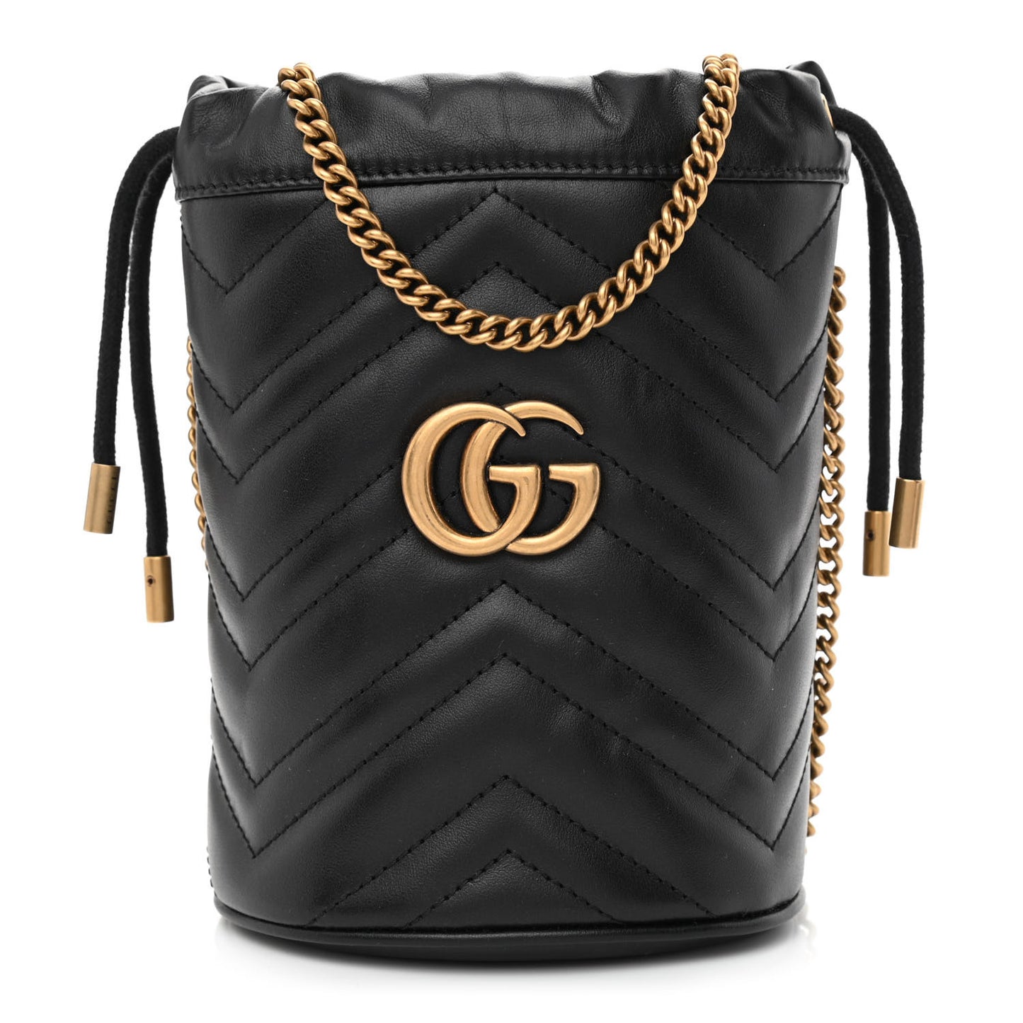Calfskin Matelasse Mini GG Marmont 2.0 Bucket Bag Black