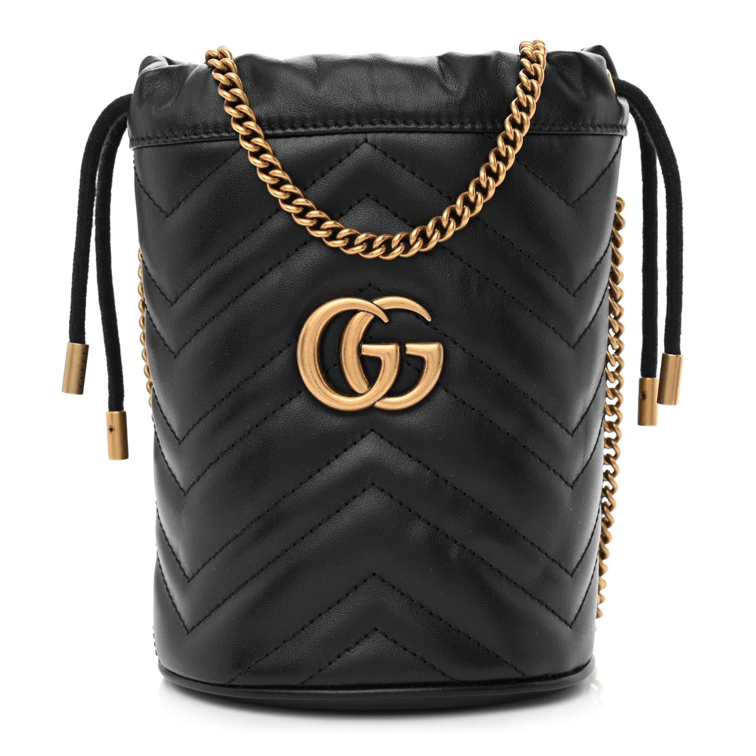 Gucci Calfskin Matelasse Mini GG Marmont 2.0 Bucket Bag Black 1 of 12