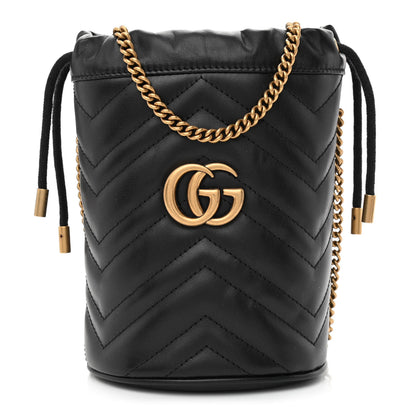 Gucci Calfskin Matelasse Mini GG Marmont 2.0 Bucket Bag Black 1 of 12