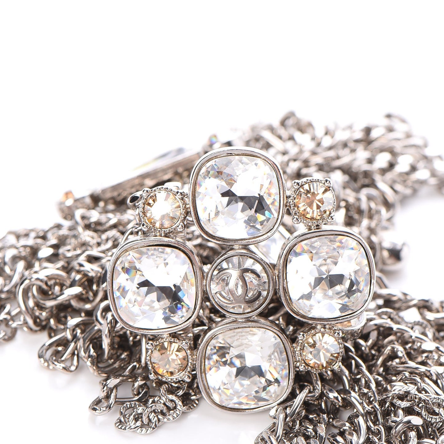 Crystal Multi Strand Chain CC Belt Silver