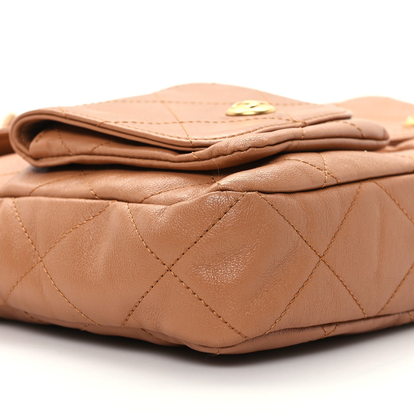 Shiny Calfskin Quilted Small Supple Twins Hobo Bag Brown