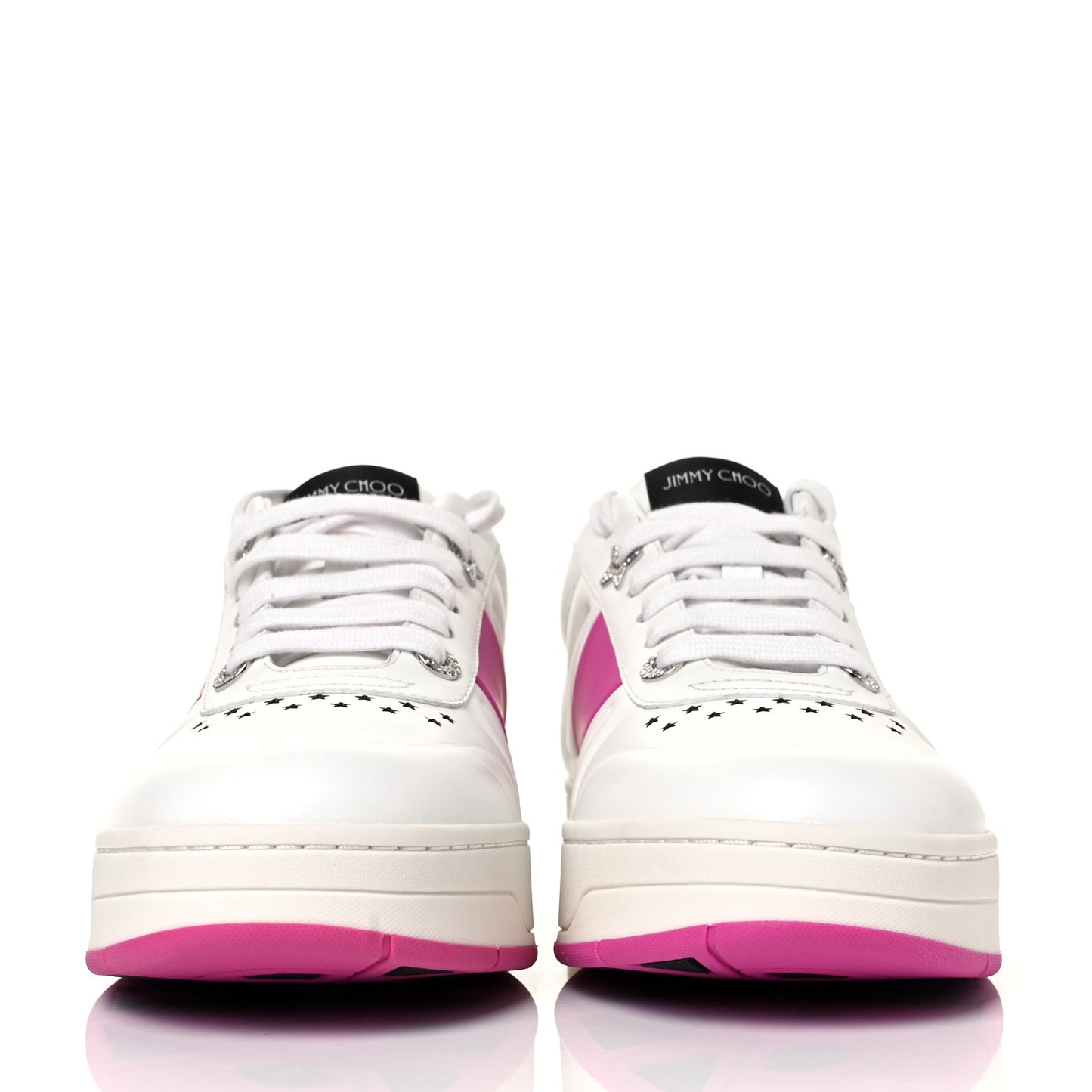 Calfskin Vinyl Striped Hawaii Flatform Sneakers 39 White Fuchsia