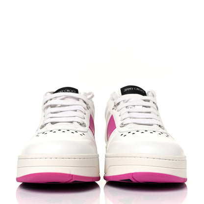 Jimmy Choo Calfskin Vinyl Striped Hawaii Flatform Sneakers 39 White Fuchsia 2 of 9