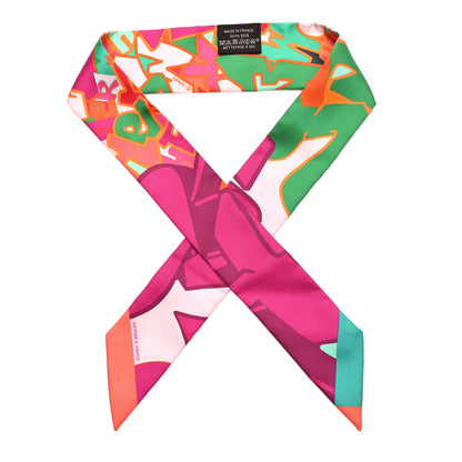 Hermes Silk Graff Graffiti Twilly Fuchsia Orange Vert 1 of 4