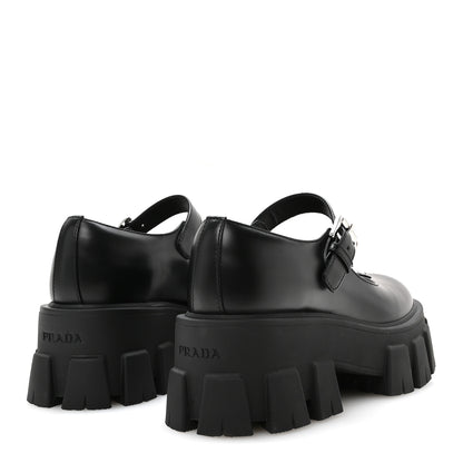 Prada Spazzolato Rois Metal Triangle Logo Monolith 55mm Mary Janes 35.5 Black 5 of 8