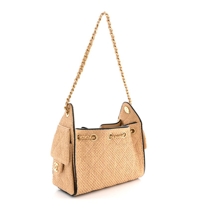 Chanel Braided Raffia Calfskin Quilted Mini Chanel 25 Handbag Beige Black 3 of 10