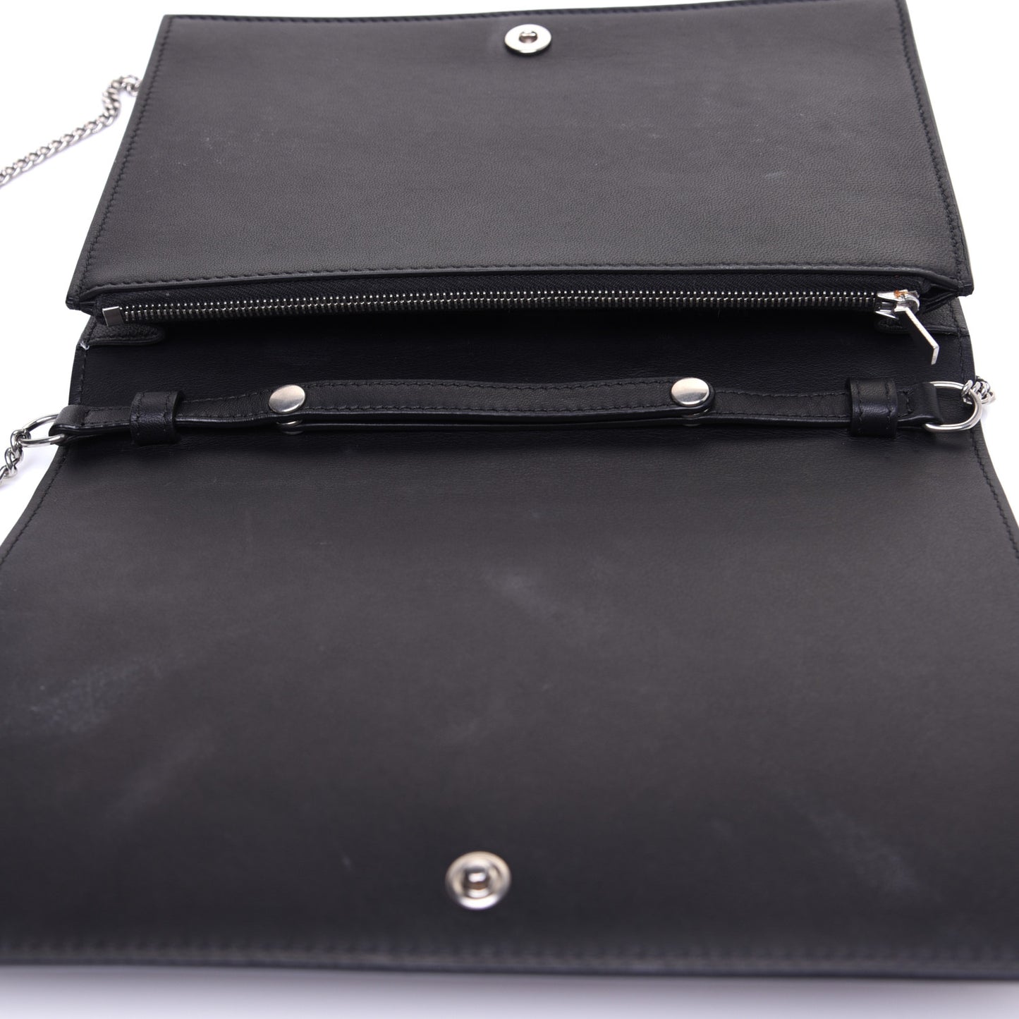 Smooth Lambskin Frame Evening Chain Clutch Black White