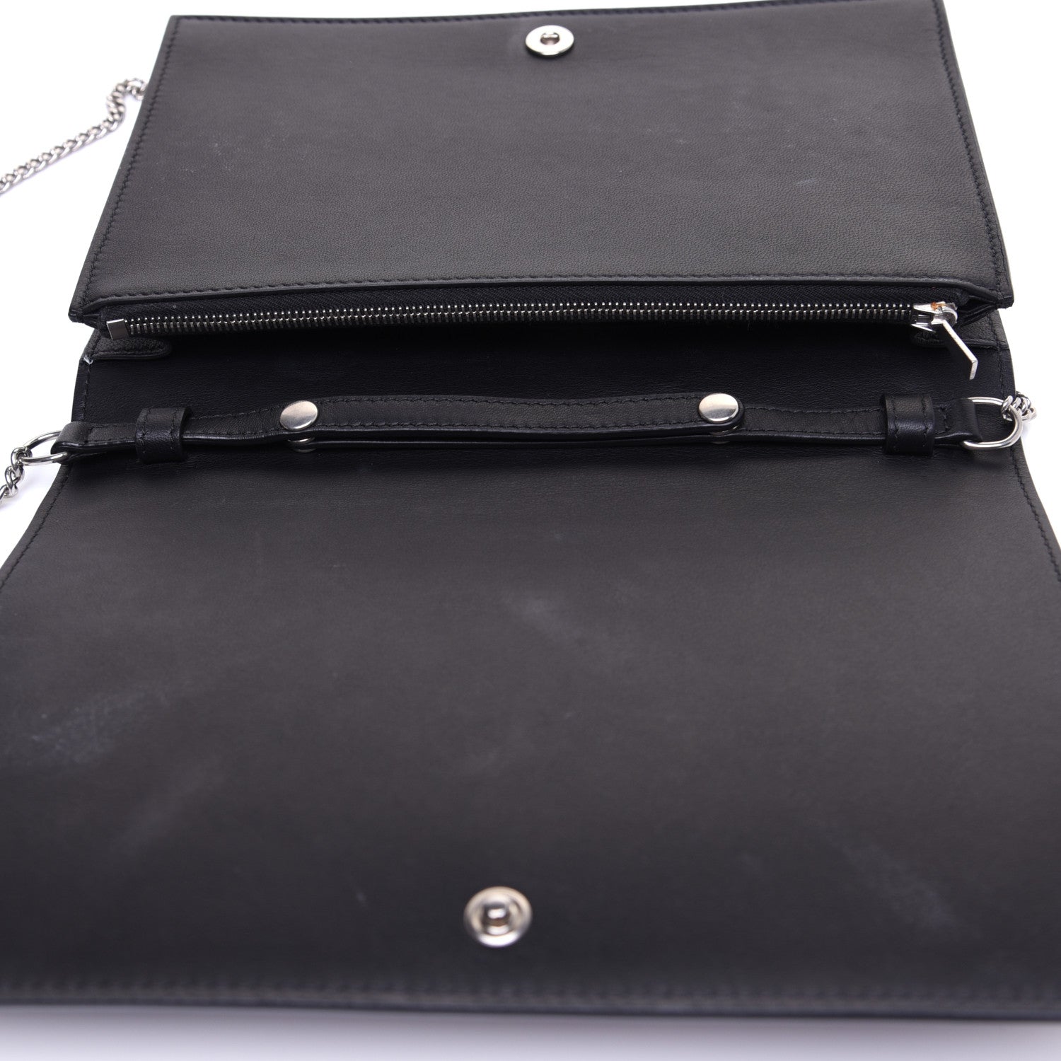 Celine Smooth Lambskin Frame Evening Chain Clutch Black White 9 of 11