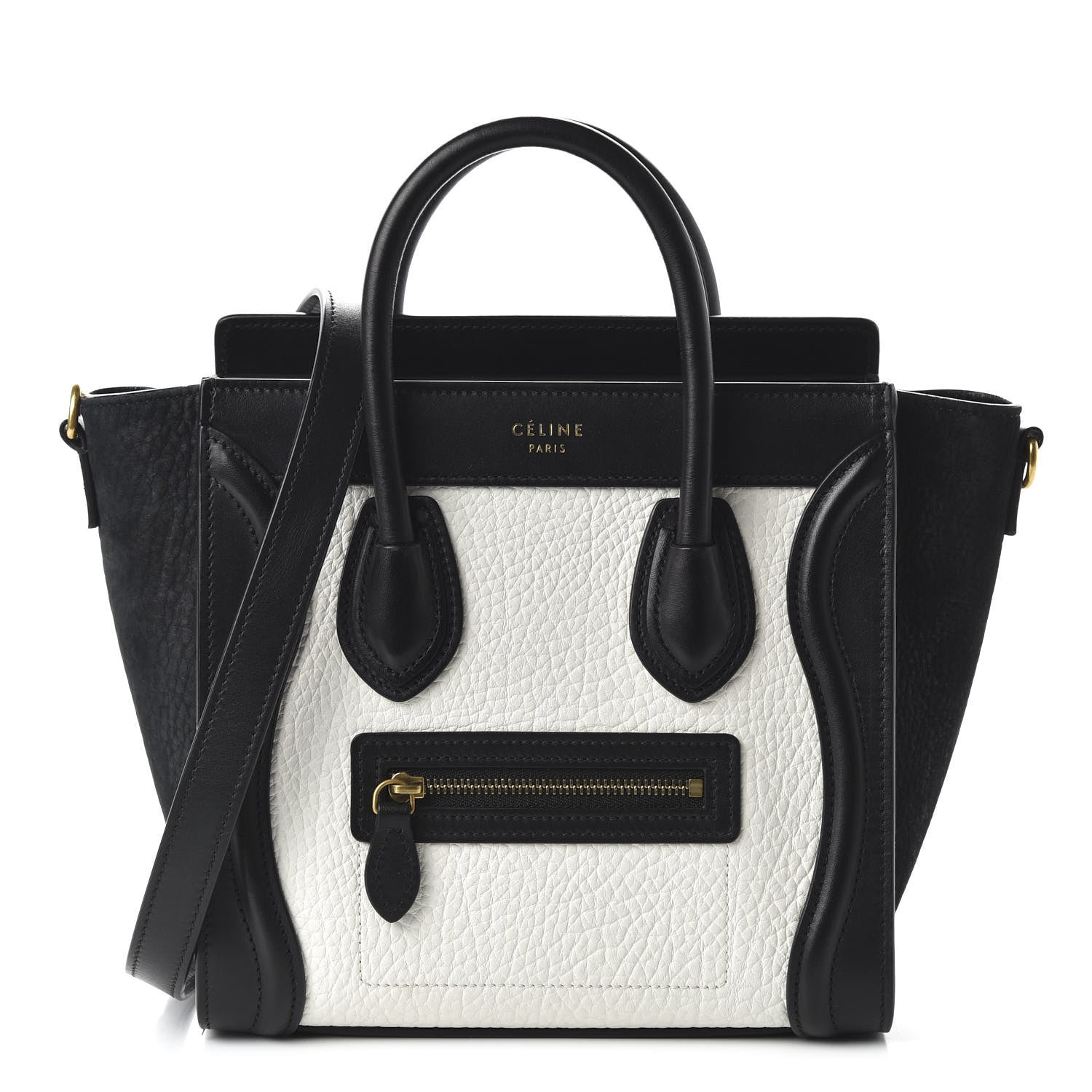Celine Bullhide Calfskin Nubuck Bi-Color Nano Luggage Black White 1 of 9