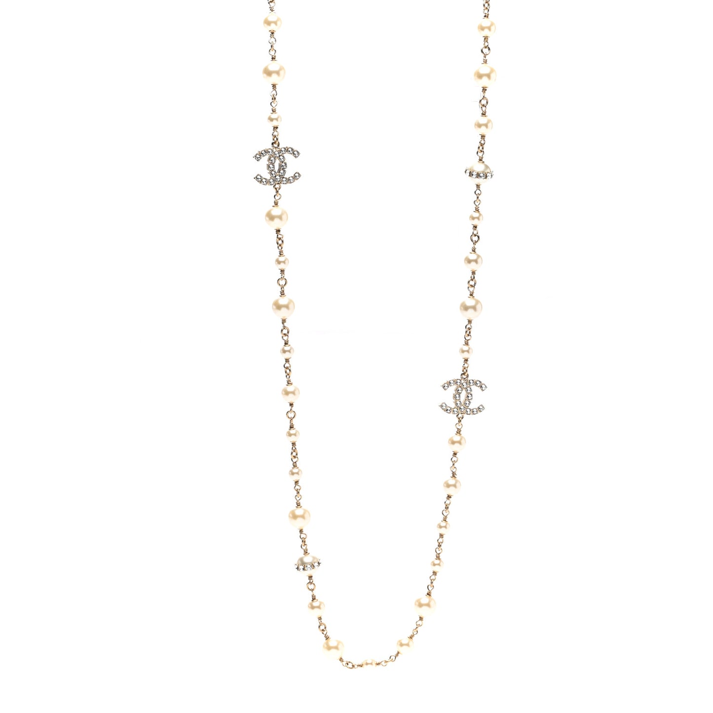 Pearl Crystal CC Necklace Gold