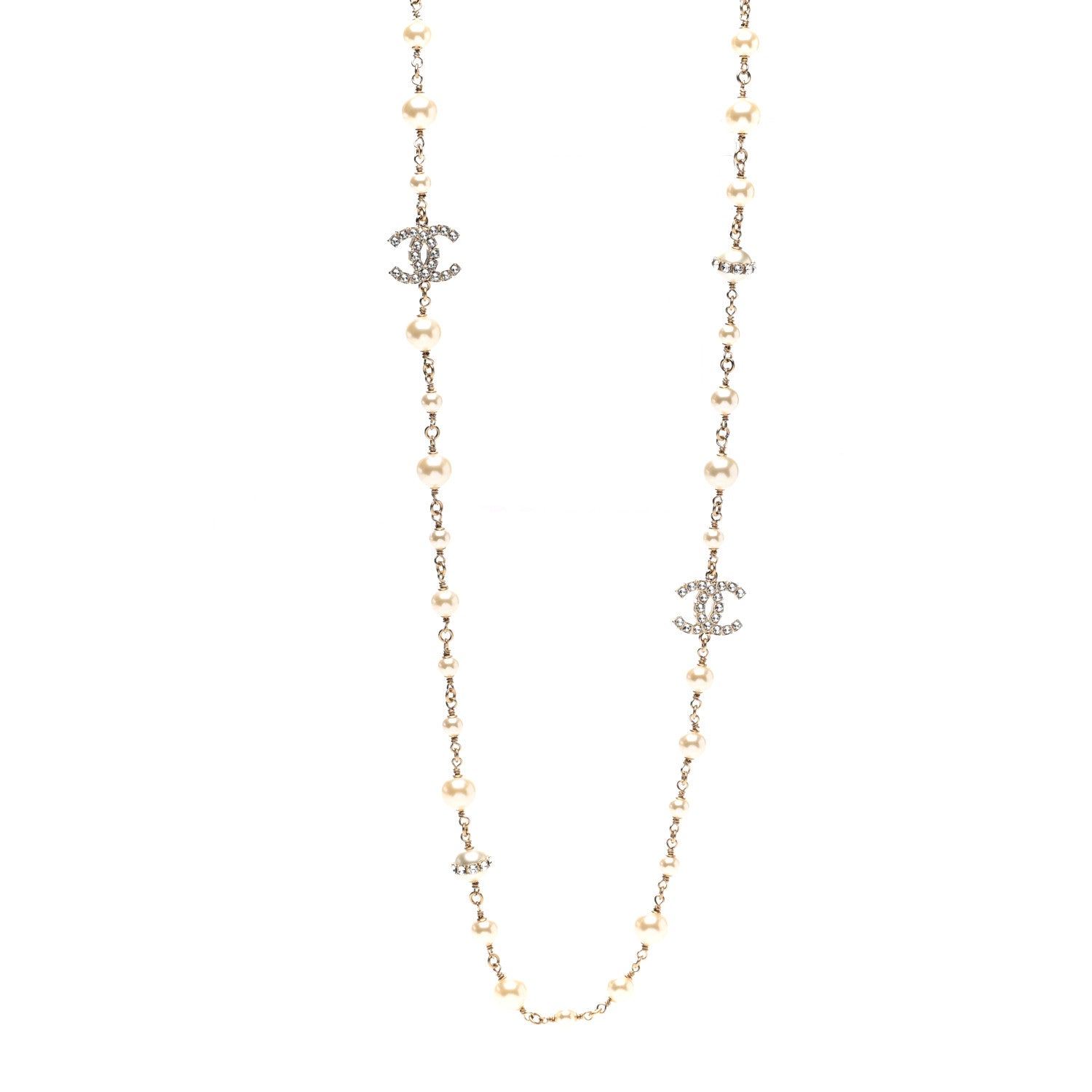 Chanel Pearl Crystal CC Necklace Gold 1 of 6