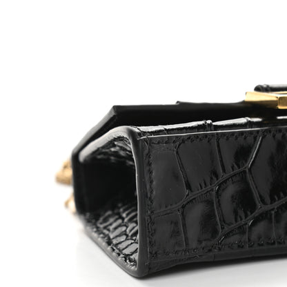 Balenciaga Shiny Calfskin Crocodile Embossed Hourglass Top Handle Bag Mini with Chain Black 7 of 8