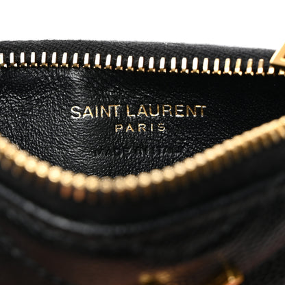 Saint Laurent Grain De Poudre Matelasse Chevron Monogram Fragments Zippered Card Case Black 6 of 8
