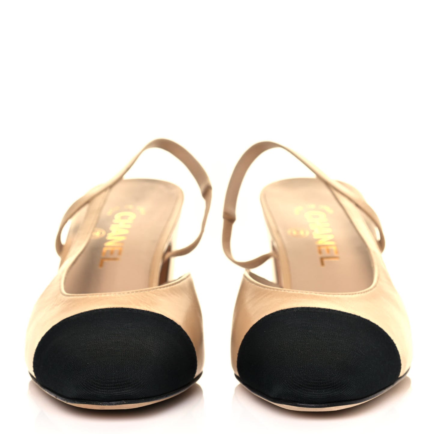 Goatskin Grosgrain Cap Toe CC Slingback Pumps 40 Beige Black