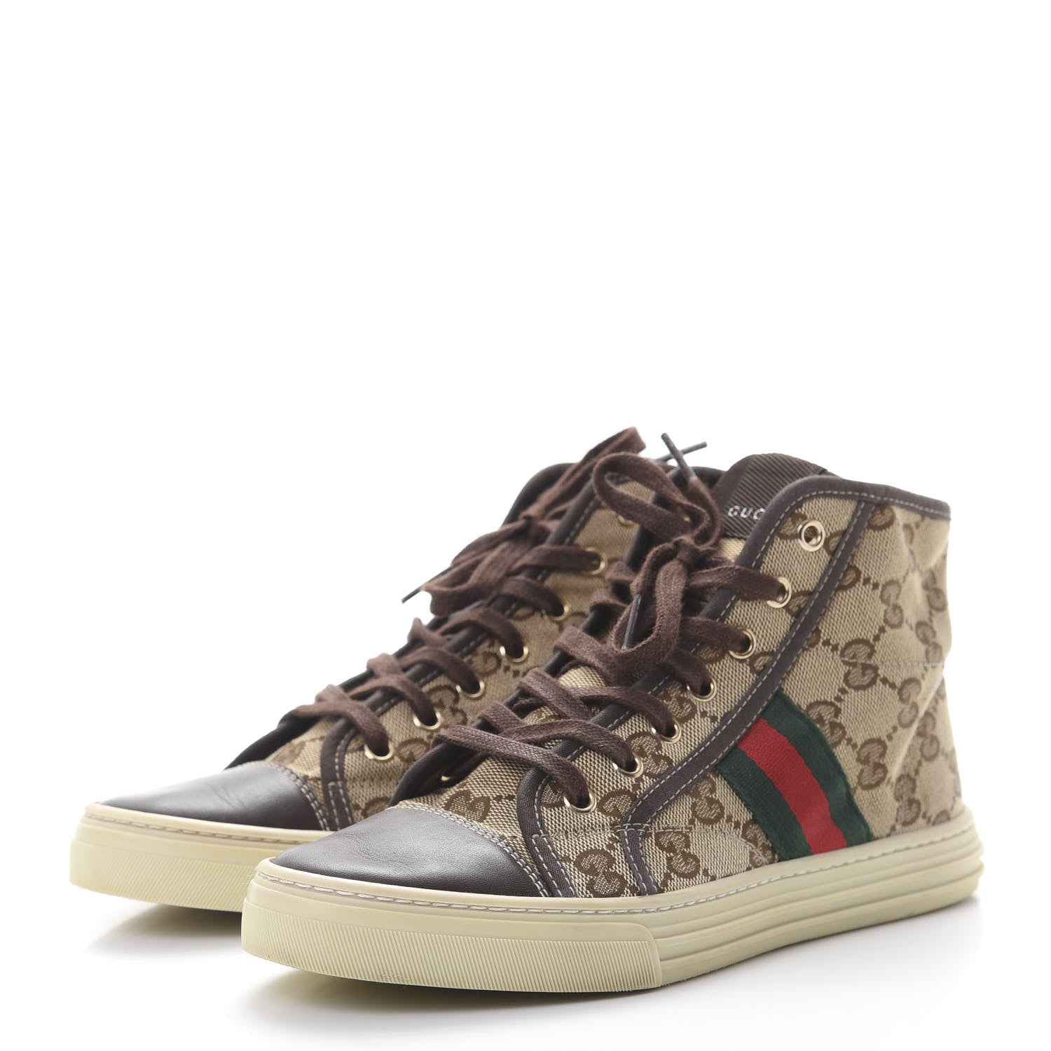 Gucci GG Monogram Web Womens High Top Sneakers 37 Brown 3 of 9