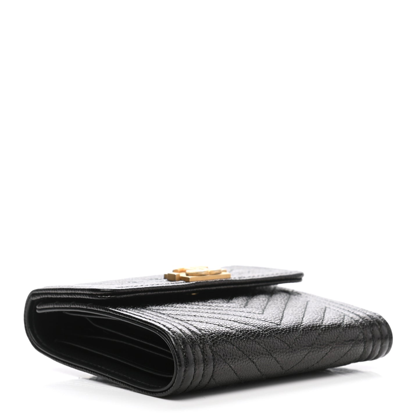Caviar Chevron Quilted Boy Compact Wallet Black