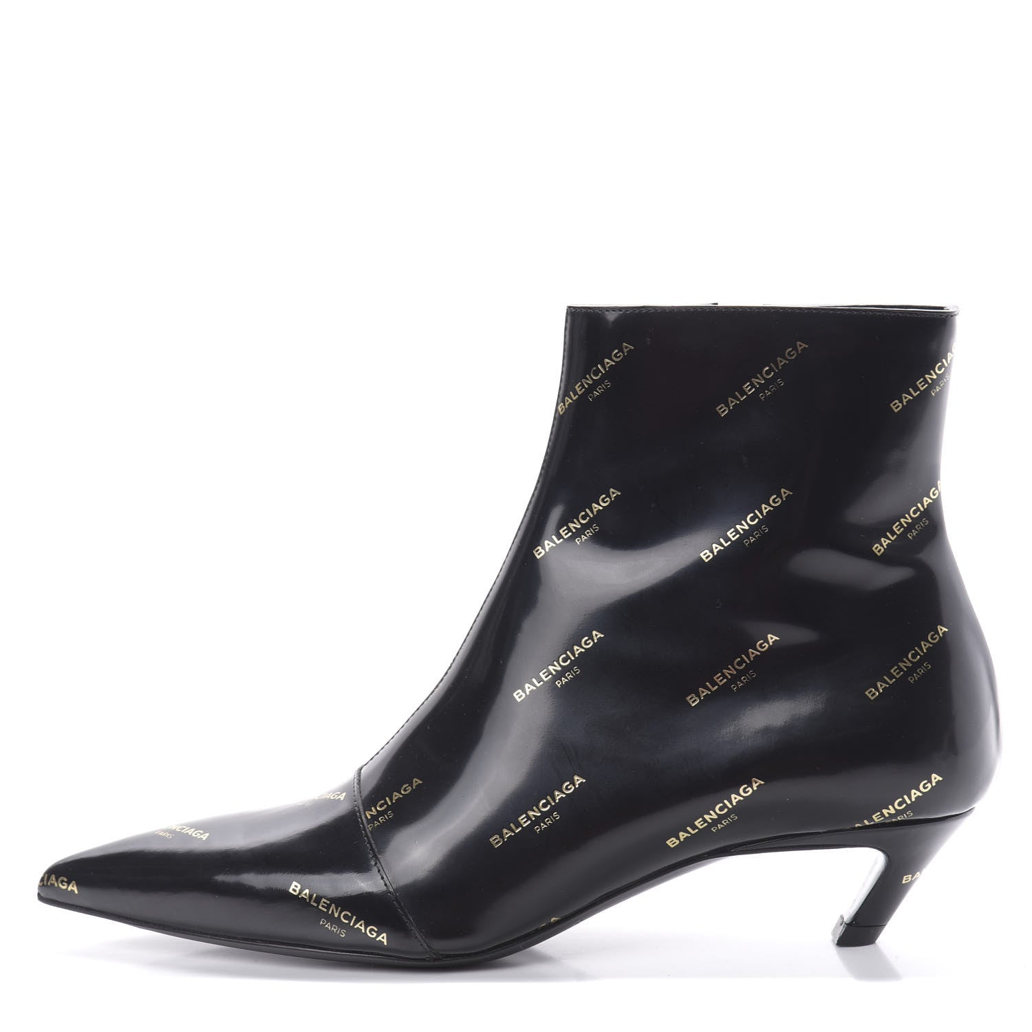 Balenciaga Patent Allover Logo Pointy Toe Ankle Booties 36 Black 1 of 7