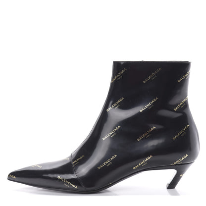 Balenciaga Patent Allover Logo Pointy Toe Ankle Booties 36 Black 1 of 7