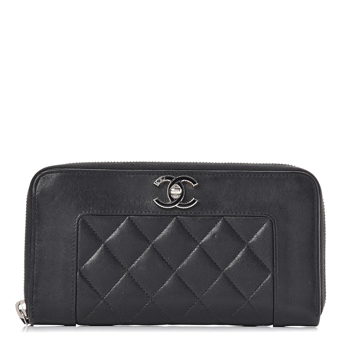 Sheepskin Quilted Large Gusset Mademoiselle Vintage Zip Around Wallet Black