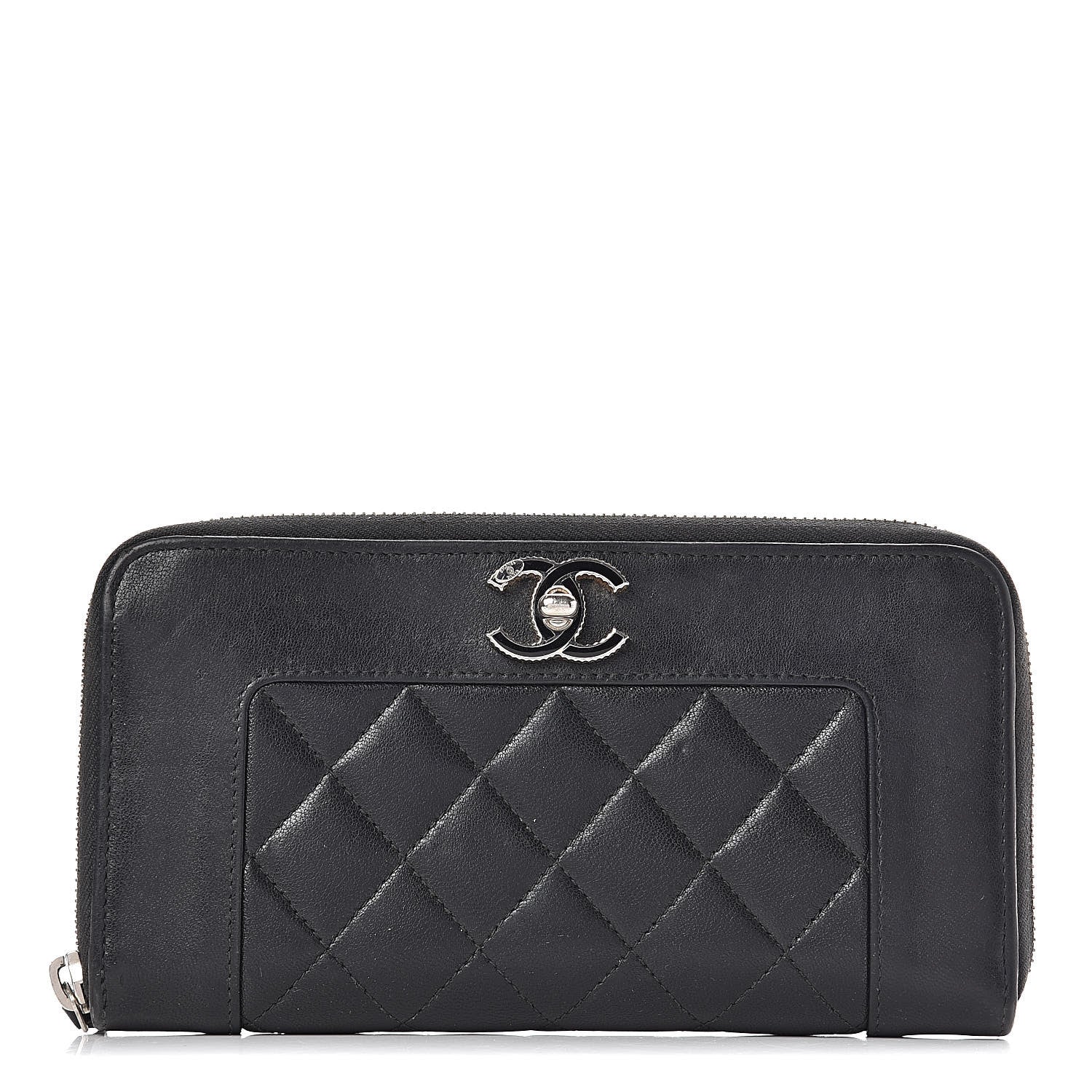 Chanel Sheepskin Quilted Large Gusset Mademoiselle Vintage Zip Around Wallet Black 1 of 11