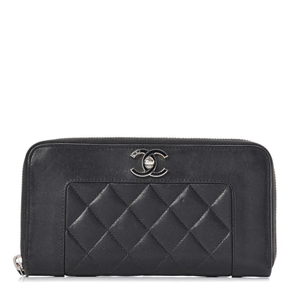 Chanel Sheepskin Quilted Large Gusset Mademoiselle Vintage Zip Around Wallet Black 1 of 11